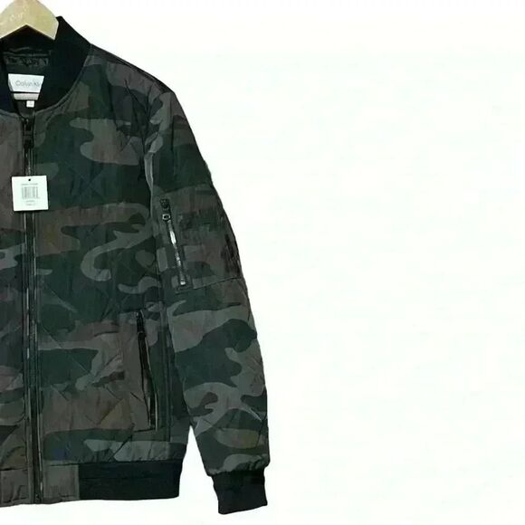 Calvin Klein Quilted Baseball Jacket S Camo Diamond Stitch  Full Zip Pockets NWT - Picture 8 of 13